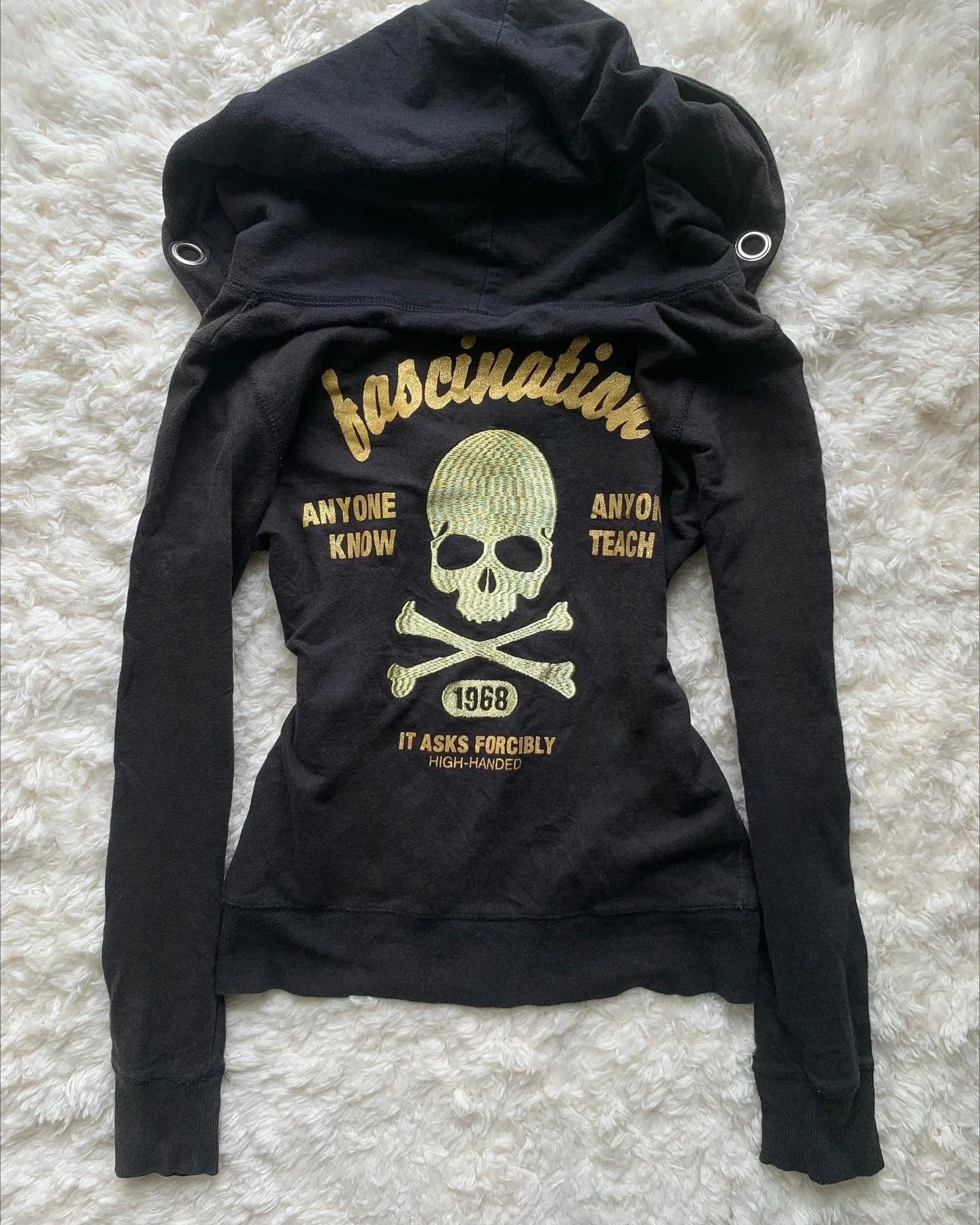 White Womens Autumn Winter Jacket Y2K Gothic Emo Slim Fit Sweatshirt Rivet Zipper Hoodie Harajuku Vintage Skull Graphic Print