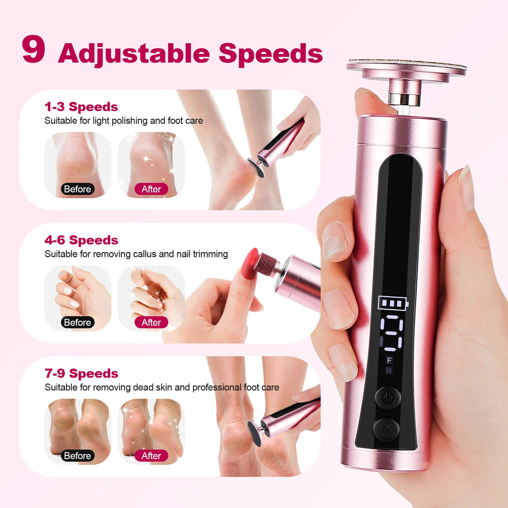USB Rechargeable 2 in 1 Electric Foot Callus Remover Nail Grinder 9 Gear Pedicure Foot File Dead Skin Remover Foot Hand Care Beauty Tool
