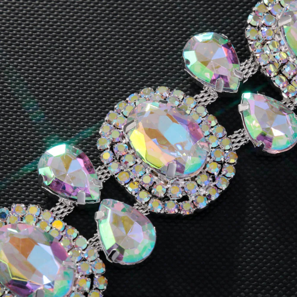 Elegant Boho Round Crystal Jewelry Set Piercing Wedding Gift for Bridal Bling Geometric Rhinestone Necklace Earring Set Party