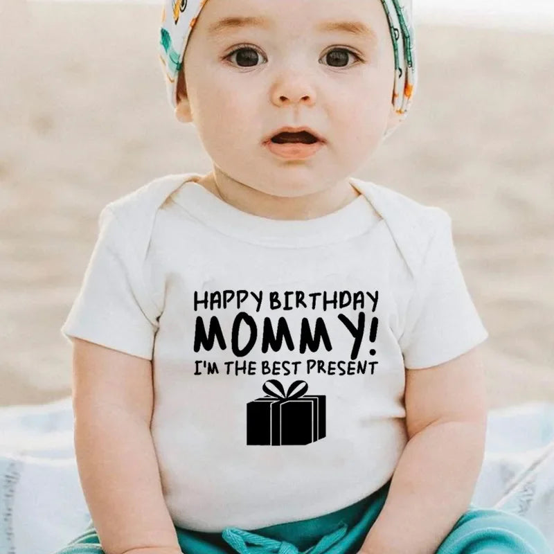 Happy Birthday Mommy Baby Cotton Clothe Baby Onesie Bodysuit Cute