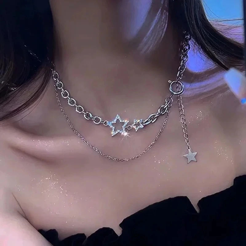 Y2K Star Zircon Pendant Necklace for Women Luxury Sweet Cool Girl