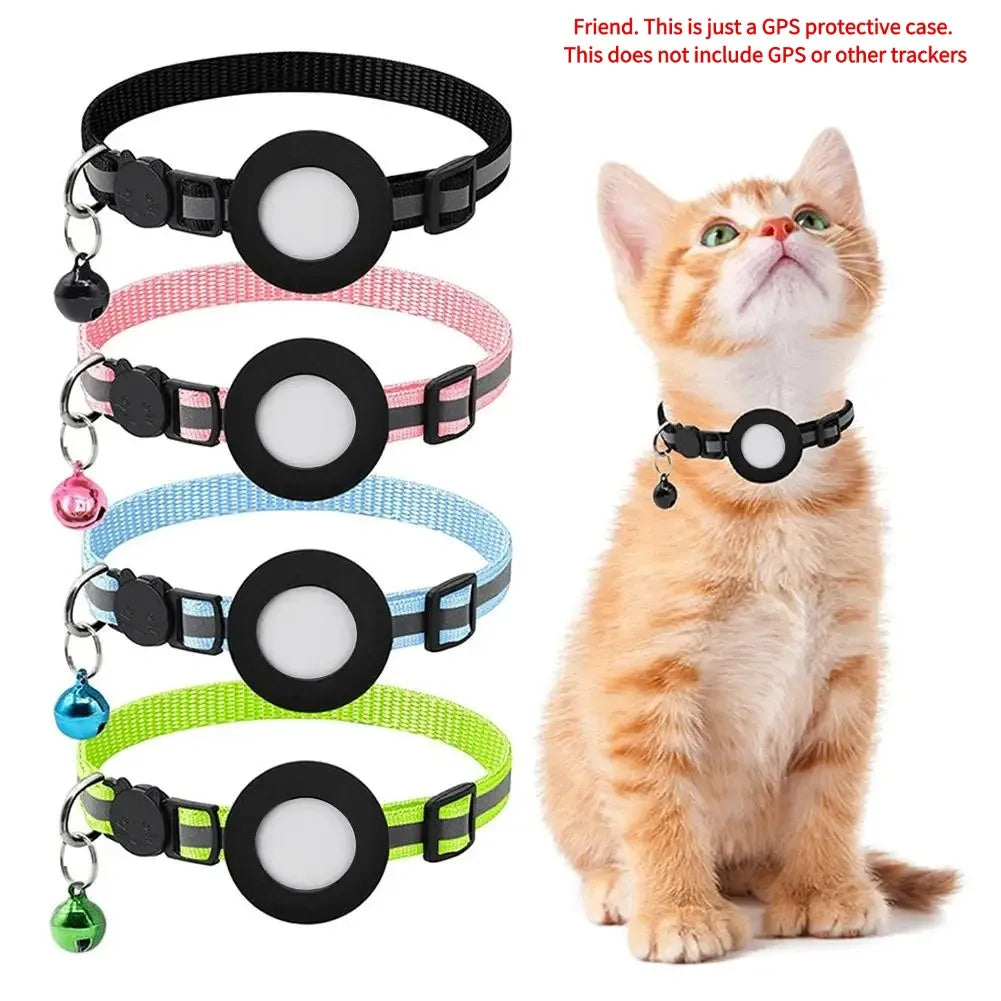 Pet Cat GPS Protective Sleeve With Bell Cute Reflective Cat Collar Address Night Tracking Cover Anti-Lost Cat Necklace