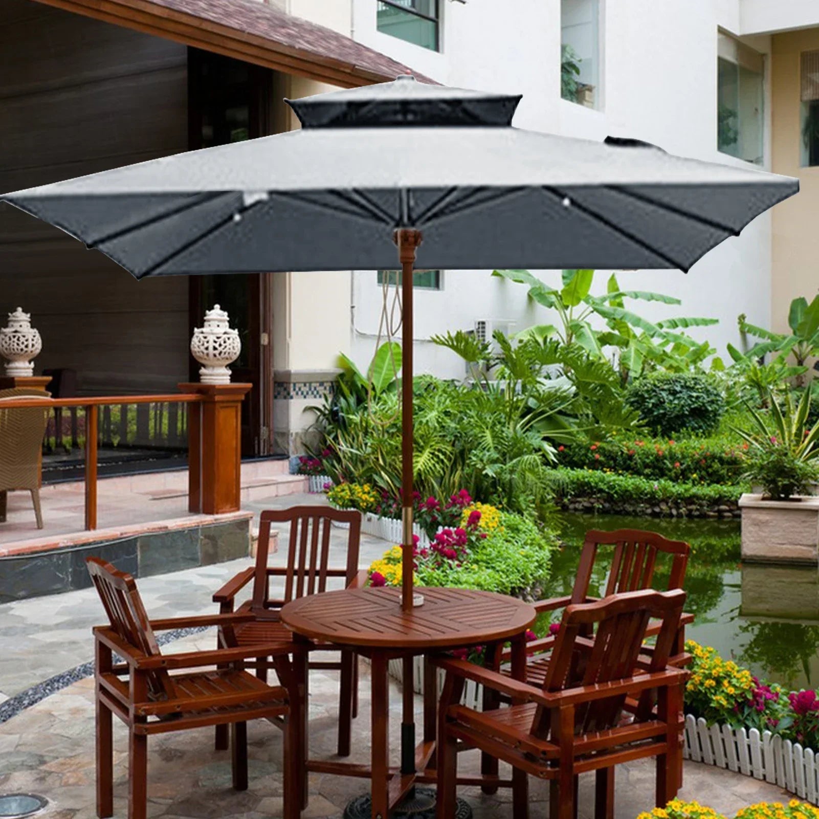 2.9*2.9m Square Replacement Umbrella Surface Rainproof Fabric Cloth Fits for Double Top Outdoor Sunshade Umbrella Roman Umbrella