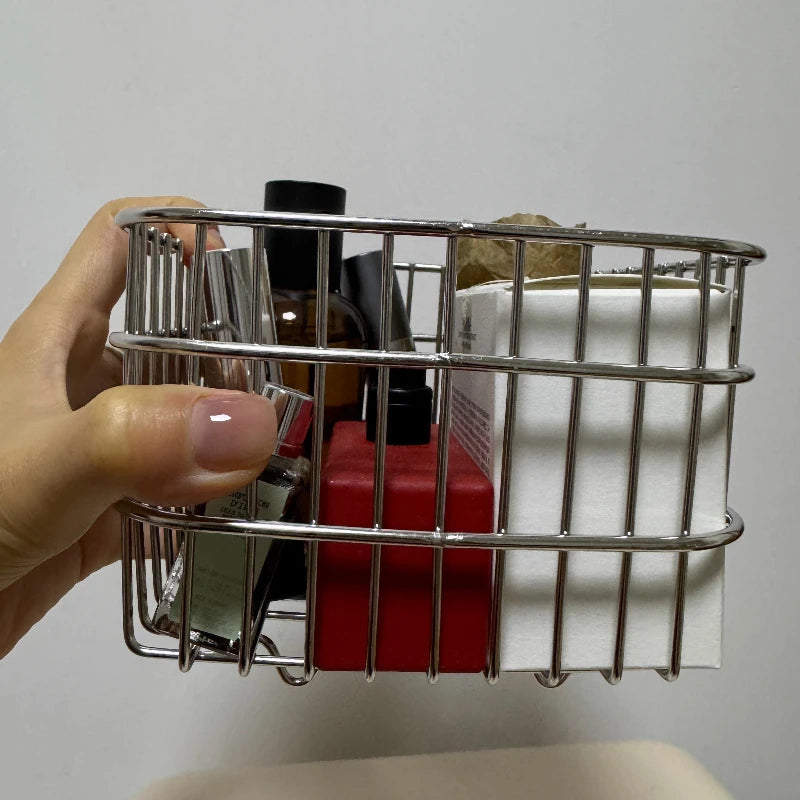 Metal Desktop Storage Basket Box Office Cosmetics Makeup Storage Box Desk Organizer Stationery Kitchen Items