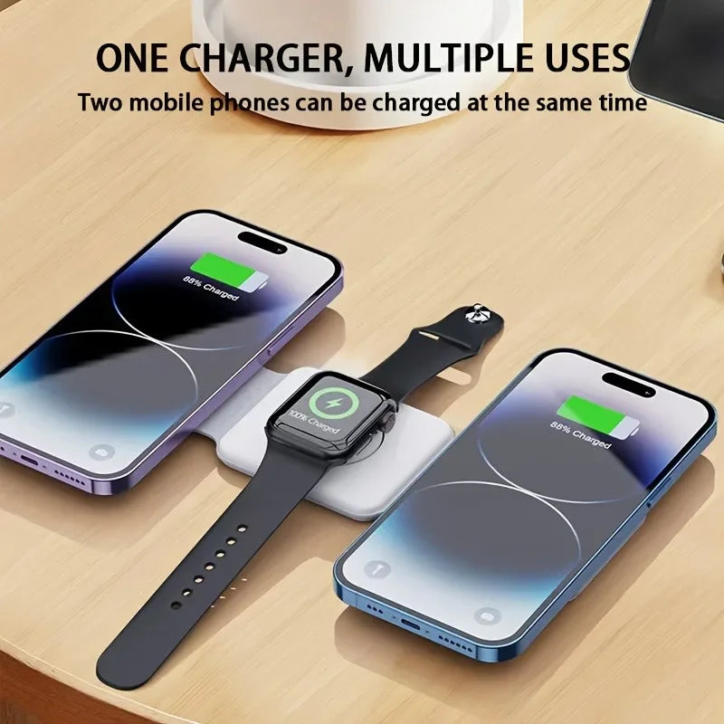 3 in 1 Magnetic Wireless Charger Portable Fast Charging Dock Station Foldable Stand Trip Charger For iPhone Apple Watch AirPods