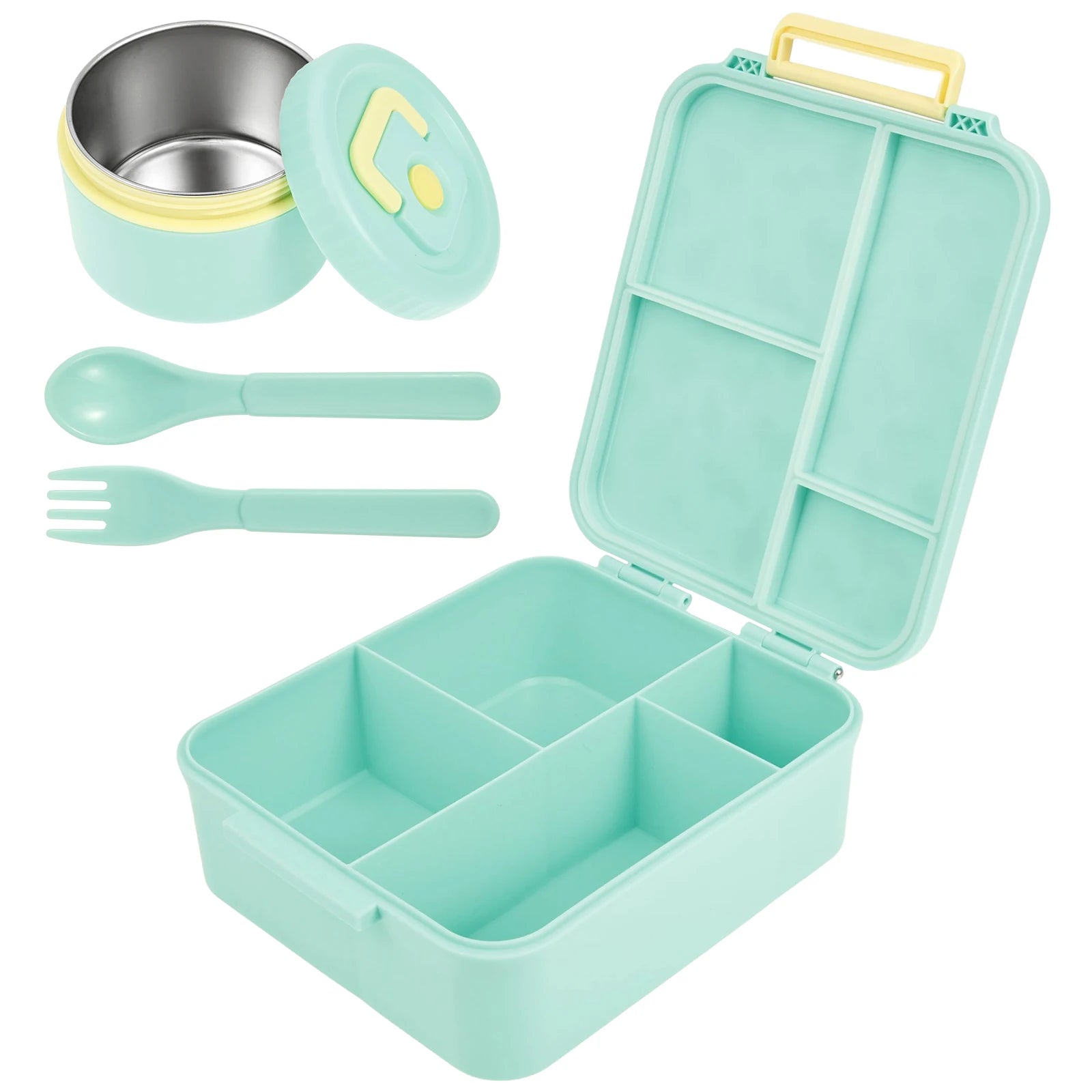 Children and adults outdoor 1700ml large capacity food meal box with four compartments leak proof design and soup can spoon fork