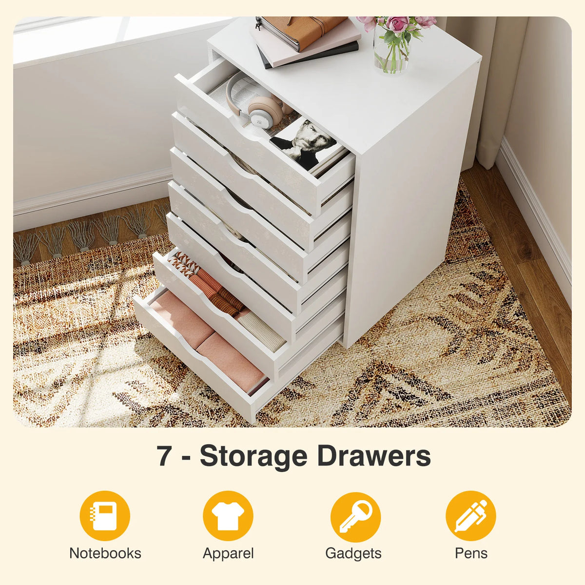 MCQ Wood 7 Drawer Cabinet For Living Room File