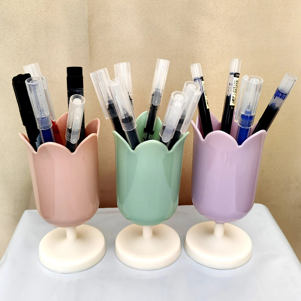 Sweet Tulip Shaped Pen Holders Creative Makeup Brush Holder Storage Box Gifts for Students Women Home School Desk Organizer