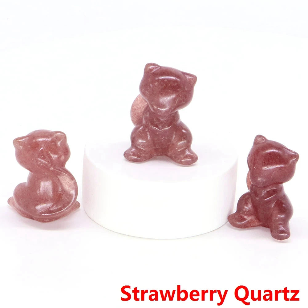 30mm Cartoon Alien Cat Statue Natural Healing Crystals Stone Carving Cute Animal Figurine Crafts Home Decor Ornament Kids Gifts