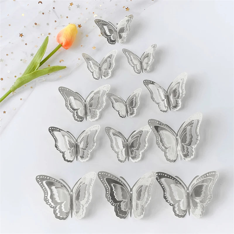 12Pcs 3D Double Layer Butterfly Wall Sticker on The Wall for Home Decor DIY Butterflies Fridge Magnet Stickers Room Decoration