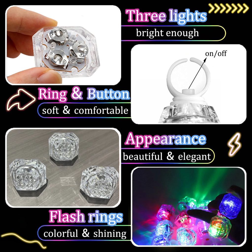 10-50 Pcs Flash Led Light up Rings Bachelorette Party Favors Gifts Diamond Rings Bridal Shower Birthday Weddings Party Favors