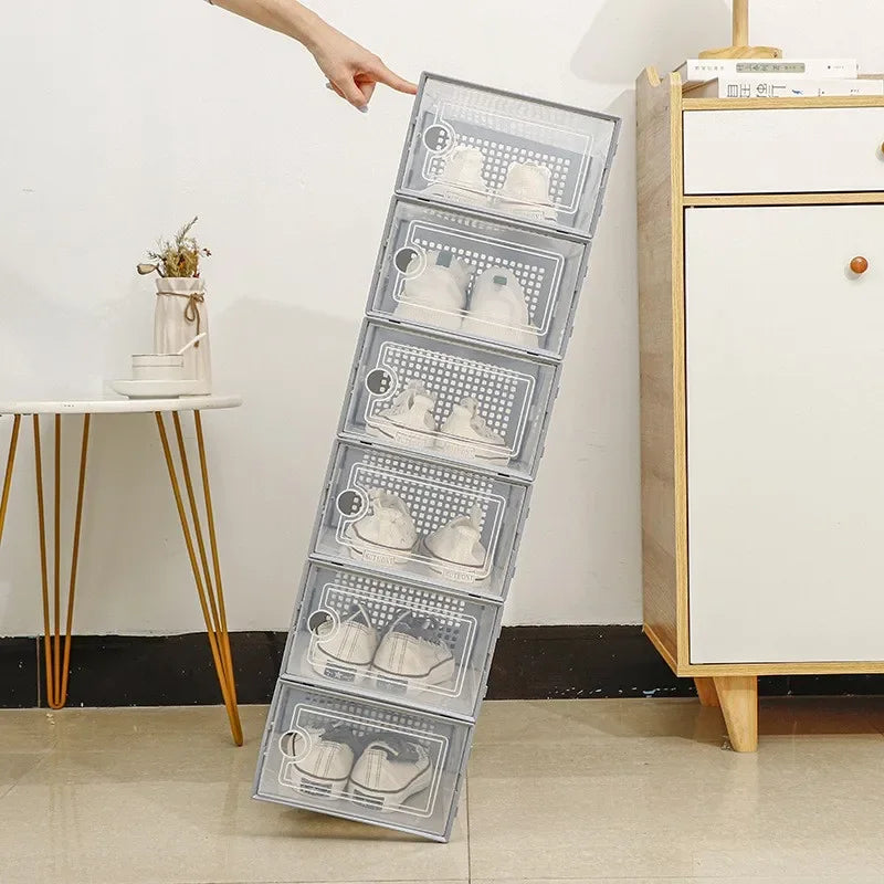 Home Household Home Storage Use 6 Pack Transparent Shoe Box Thickened Foldable Dustproof Stackable