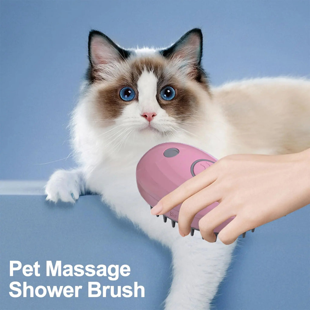 Cat Steam Brush 3 in 1 Pet Hair Grooming Tool Supply for Shedding With Soft Silicone Bristle Release Button for Short Hair Cats