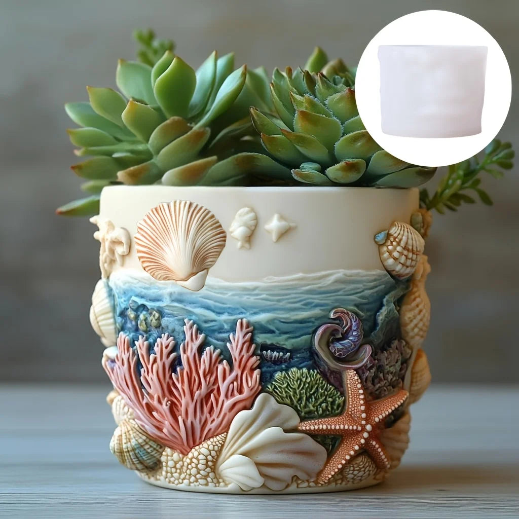 Sea Bay Canyon Relief Succulent Plant Flower Pot Resin Silicone Mold Mountain Range Sea Sunrise Relief Storage Box Gypsum Molds