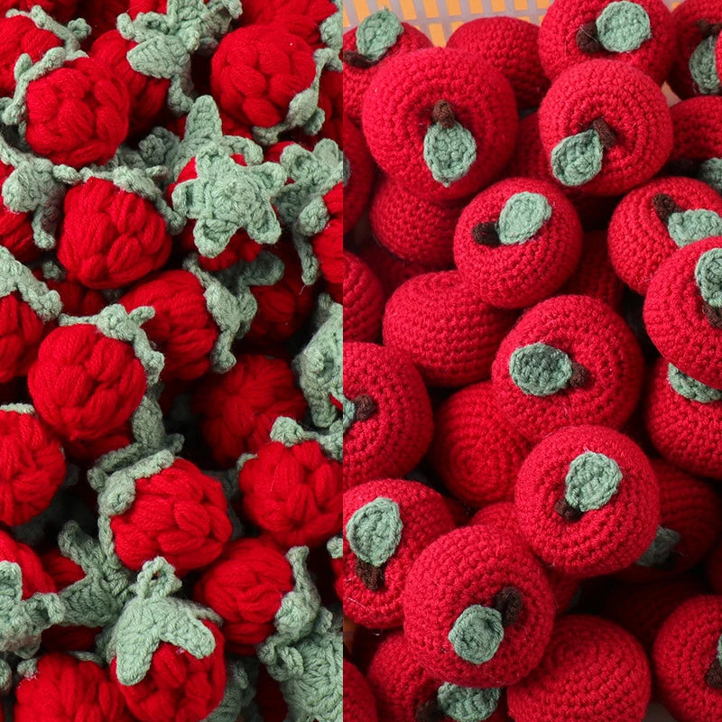 1pc Finished Handmade Knitted Fruit Pendant Crocheted Wool Strawberry Orange Bag Car Key Ring Pendant Handbag Charms Gifts