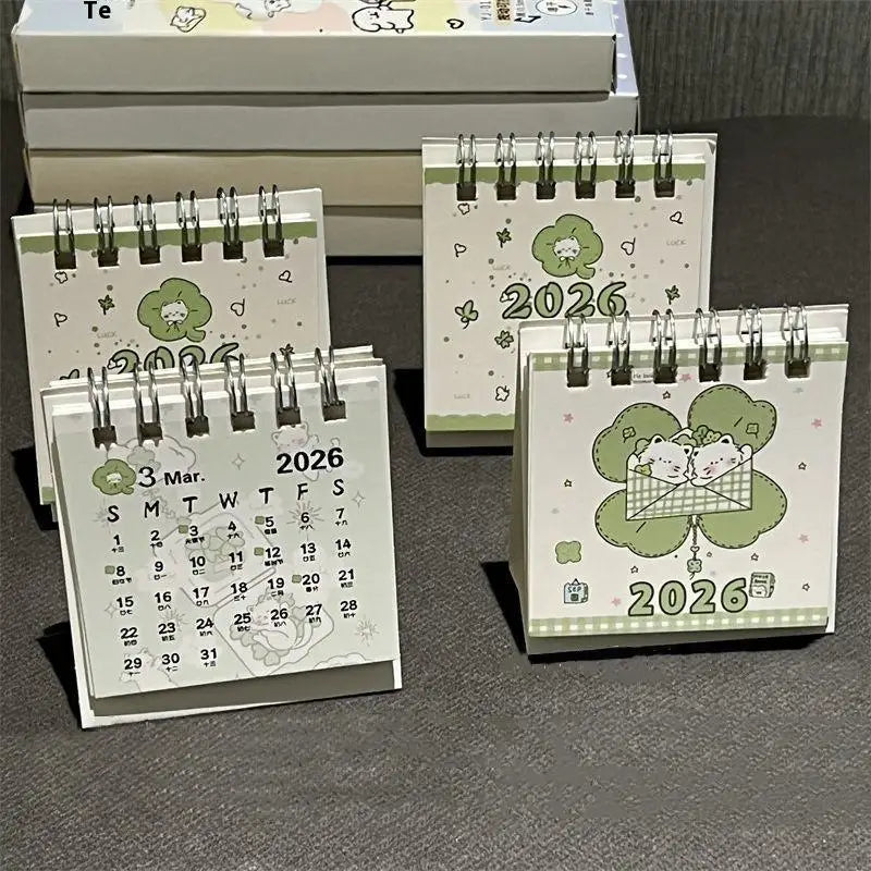 Lucky Cat Themed 2026 Mini Desktop Calendar Ins Style Decoration For Students Office Desk Organizer Cute Schedule Planner