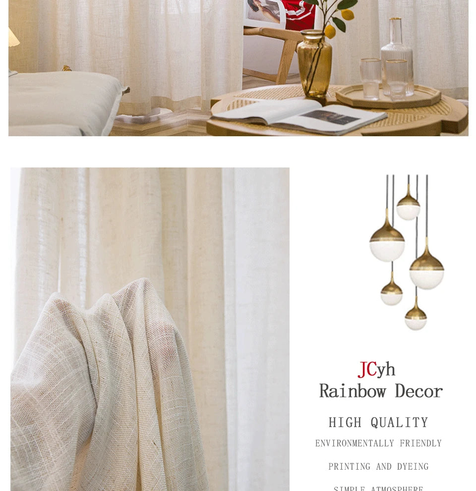 Thick Linen Look Sheer Curtains for Living Room Tulle Curtains for Bedroom Window Kitchen Door Curtain Short Rideaux Chambre