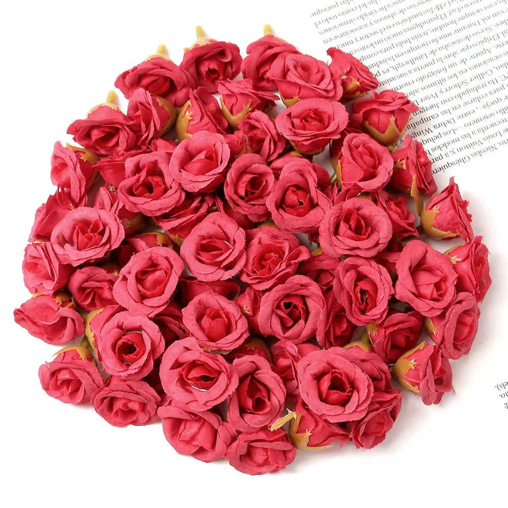 100Pcs Mini Silk Rose Artificial Flowers Head Fake Flowers For Home Decor Wedding Decoration DIY Bride Wreath Gifts Accessories