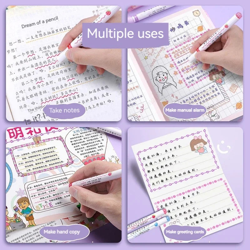 6pcs/set Flower Line Shape Highlighter Pen Roller Tip Curve Liner