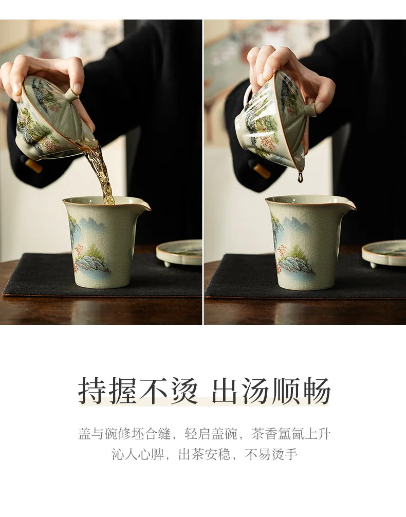 Jingdezhen-Ceramic Tea Cup with Bamboo Hat, Traditional Handmade Tea Ware, Single Bowl, Kung Fu Tea with Lid, Sancai Gaiwan