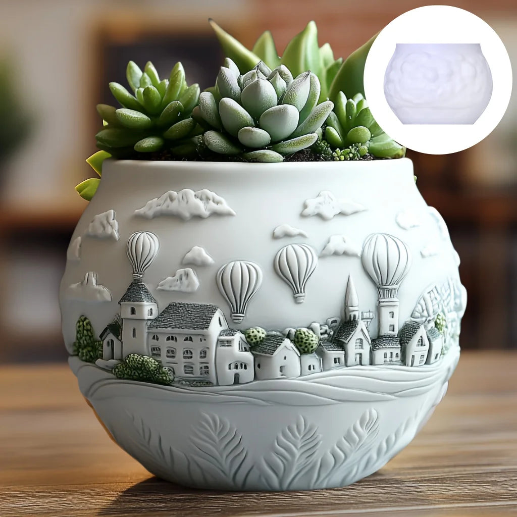 Sea Bay Canyon Relief Succulent Plant Flower Pot Resin Silicone Mold Mountain Range Sea Sunrise Relief Storage Box Gypsum Molds