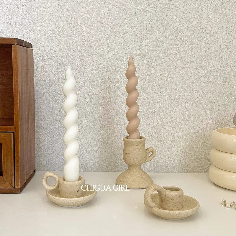 Ceramic Candle Holder Retro Plain Ceramic Aromatherapy Candlestick Photo Props Nordic Home Decoration Ornament