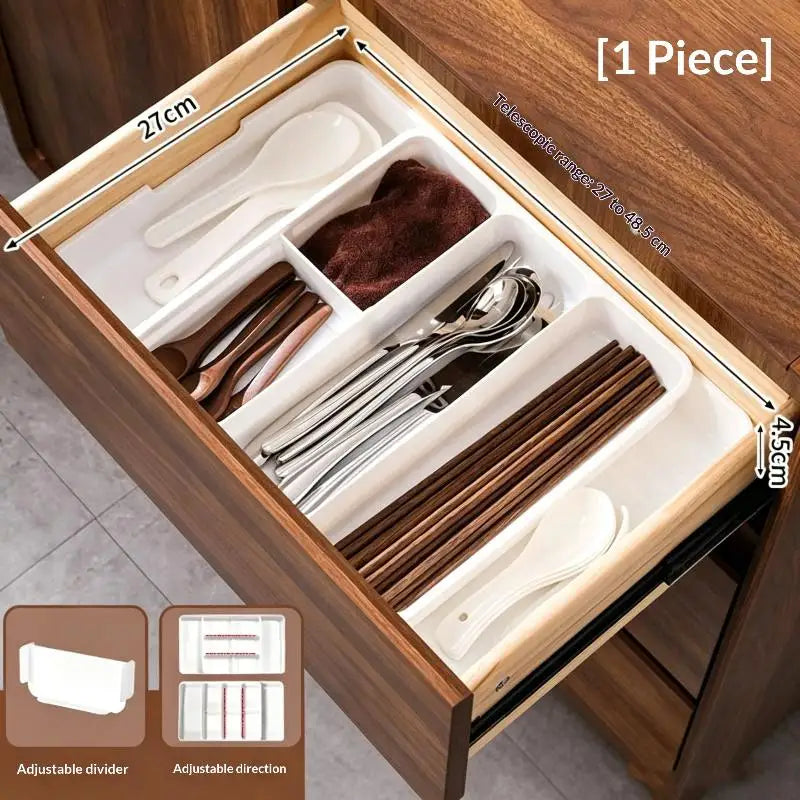 Flatware Organizer White Plastic Stackable Multi Compartments for Kitchen Drawer Pantry Cutlery Silverware Storage Holder