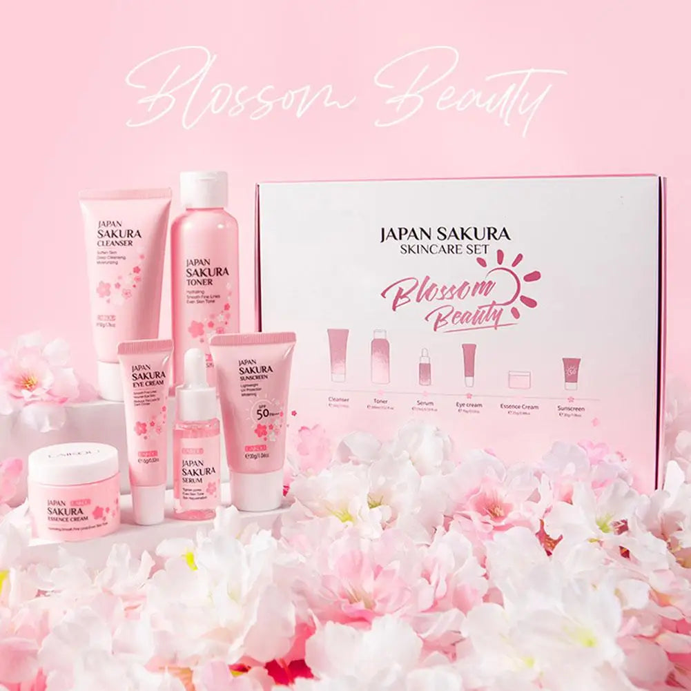 6PCs Sakura Skin Care Sets & Kits With Cleanser,Serum,Eye Cream,Sunscreen Cream Beauty Products For Women Gift Sets Routine Kit
