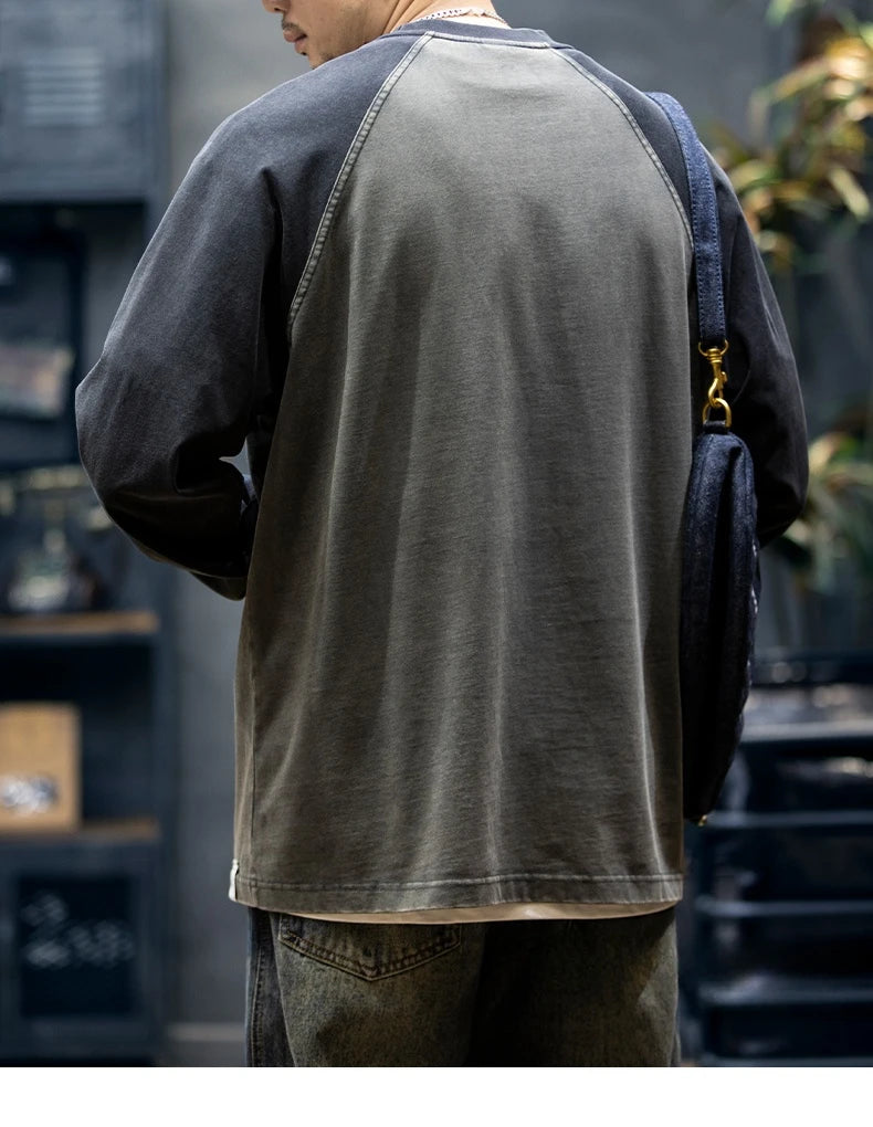 Spring Autumn High Quality Cotton Long Sleeve T Shirt Men Plus Size Patchwork Sweatshirt Korean Streetwear Fashion Sport Tops