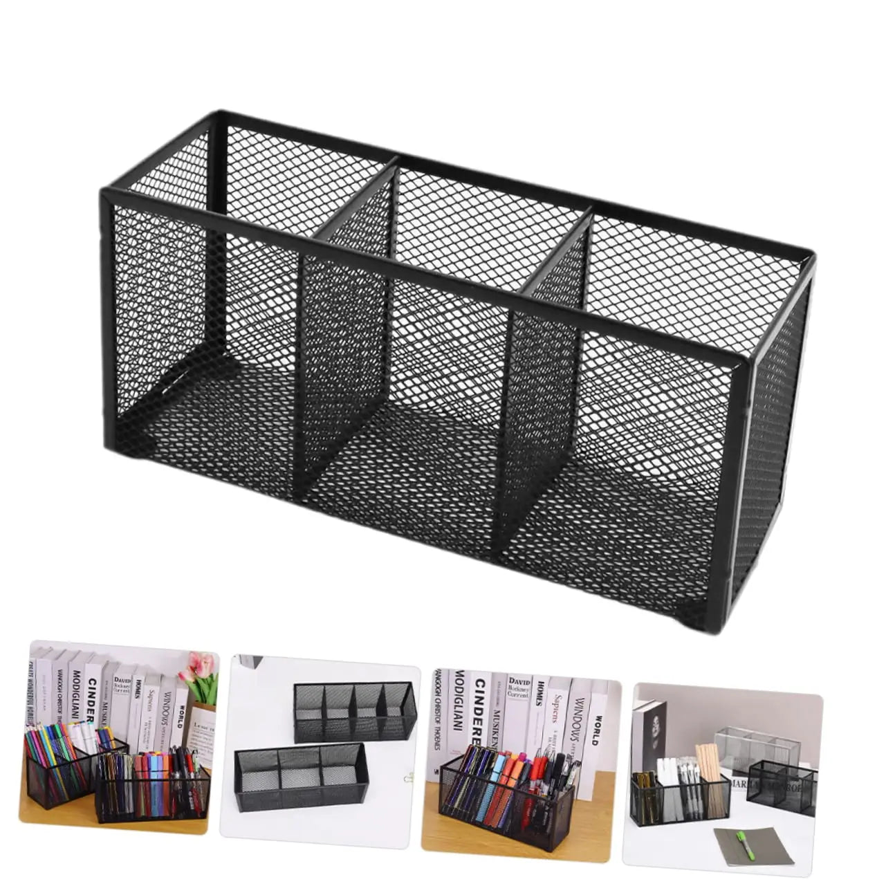 Metal Mesh Desk Organizer, Pen Holder, Pencil Holder, Office Supplies, 4 or 3 Compartments, Home and School Supplies, 1Pc