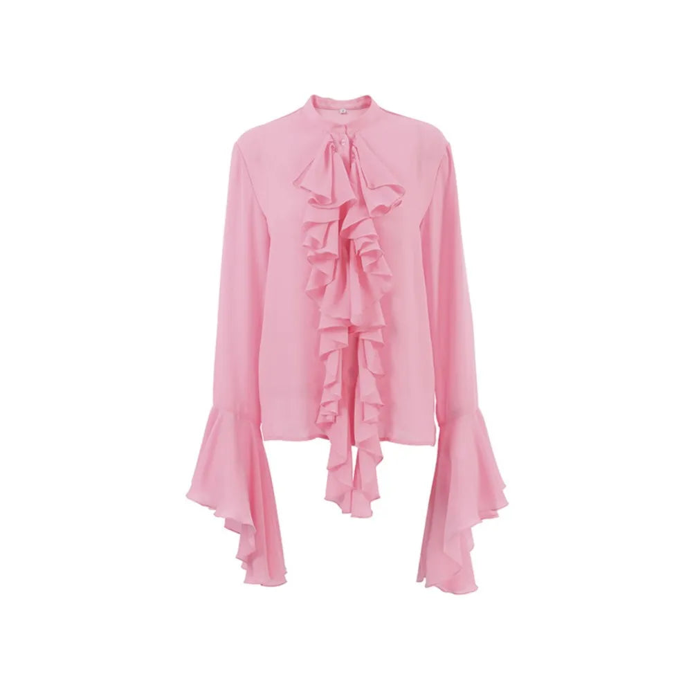 Fashion Ruffled Long Sleeve Women's Shirt Spring And Autumn New Loose Solid Color Casual Female Temperament Street Shirt 2025