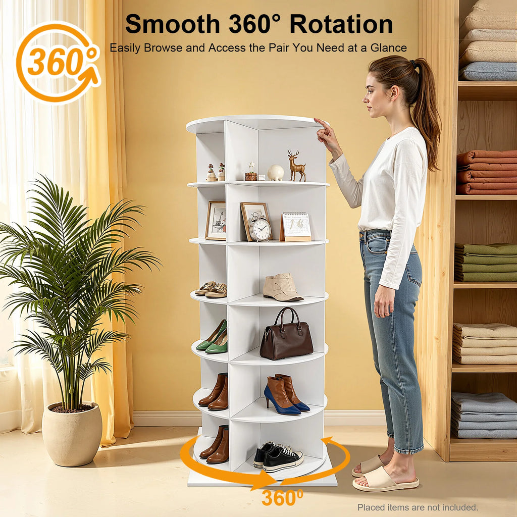 360° Rotating Shoe Rack 6-Tier 24 Pairs, Large Capacity Corner Floor Standing Shoe Organizer for Entryway Living Room