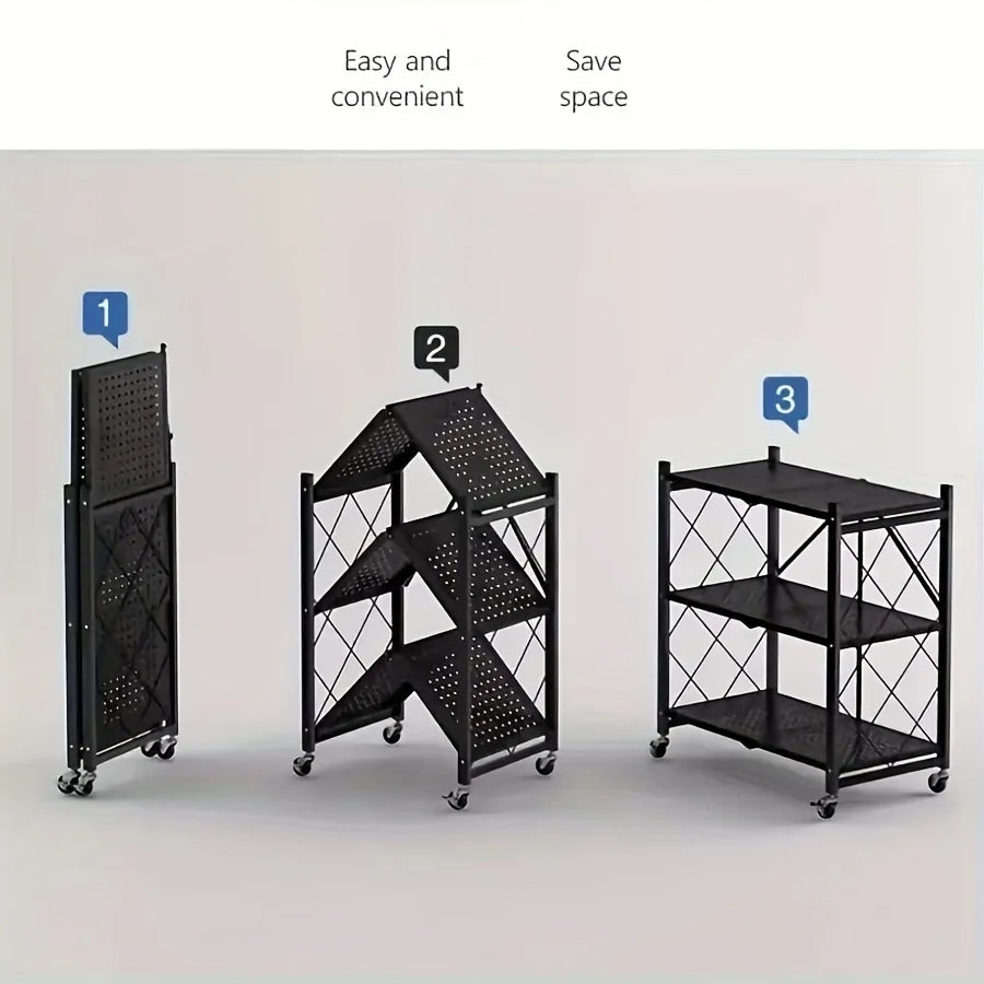 3/4/5-layer Heavy-duty Foldable Metal Storage Rack With Wheels For