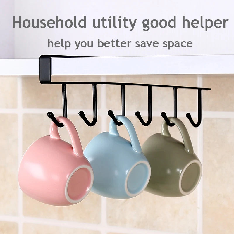 1/2pcs 6 Hook Coffee Cup Mug Holder Black White Hooks Shelf Multifunction Kitchen Cabinet Sundries Organizer Storage Hanger