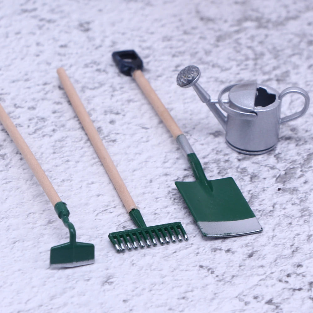8PCS Miniature Dollhouse Fairy Garden Tools Mini Furniture Broom Kettle Street Lamp Rubber Boots Spade Pestle Rake Ornament Deco