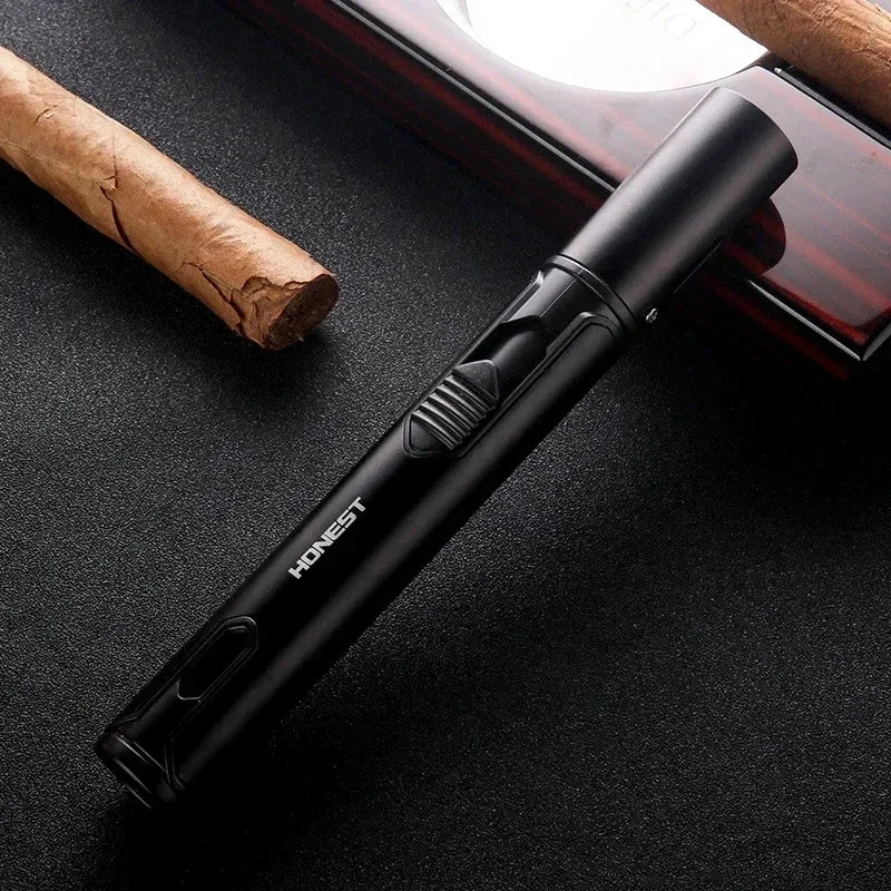 HONEST Metal Windproof Lighter Refillable Pen Torch Lighter Jet Flame Butane Lighter Kitchen BBQ Candle Camping Men's Gadget