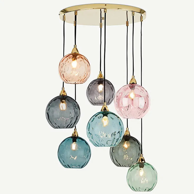 Modern Colored Glass Ball Lustre Pendant Lights Nordic Water Grain Restaurant Kitchen Hanging Light Fixture Bedroom Bedside Lamp