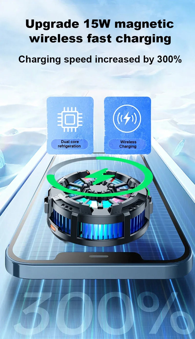 Coooler Fan Magnetic Wireless Charger Phone Back Clip Radiator RGB Light For Magsafe iPhone 16 15 14 13 12 Pro Max Fast Charging