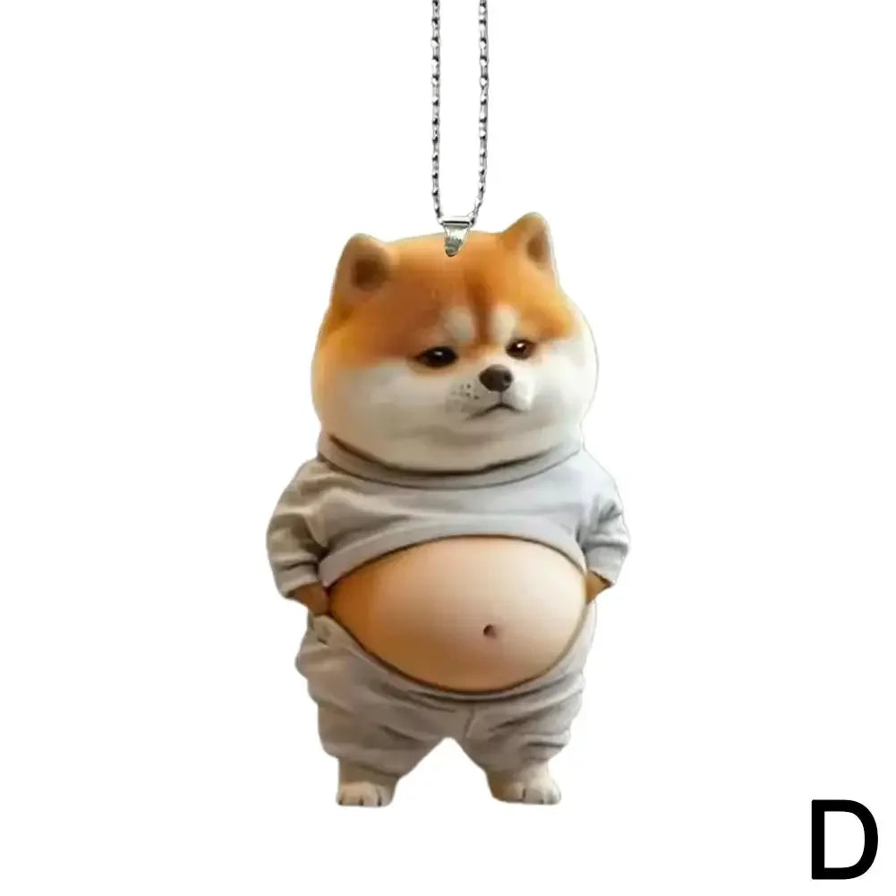Fat Puppy Keychain 2d Flat Acrylic Cartoon Dog Ornament Car Mirror Backpacks Hanging Pendant For Home Decor G3z1