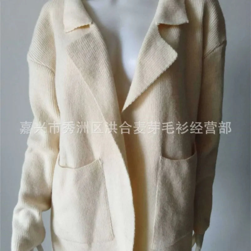 New Fashionable Women's Sweater Solid Color Autumn Winter Loose Casual Commuting Style Cardigan Long Sleeve Big Pocket Cardigans