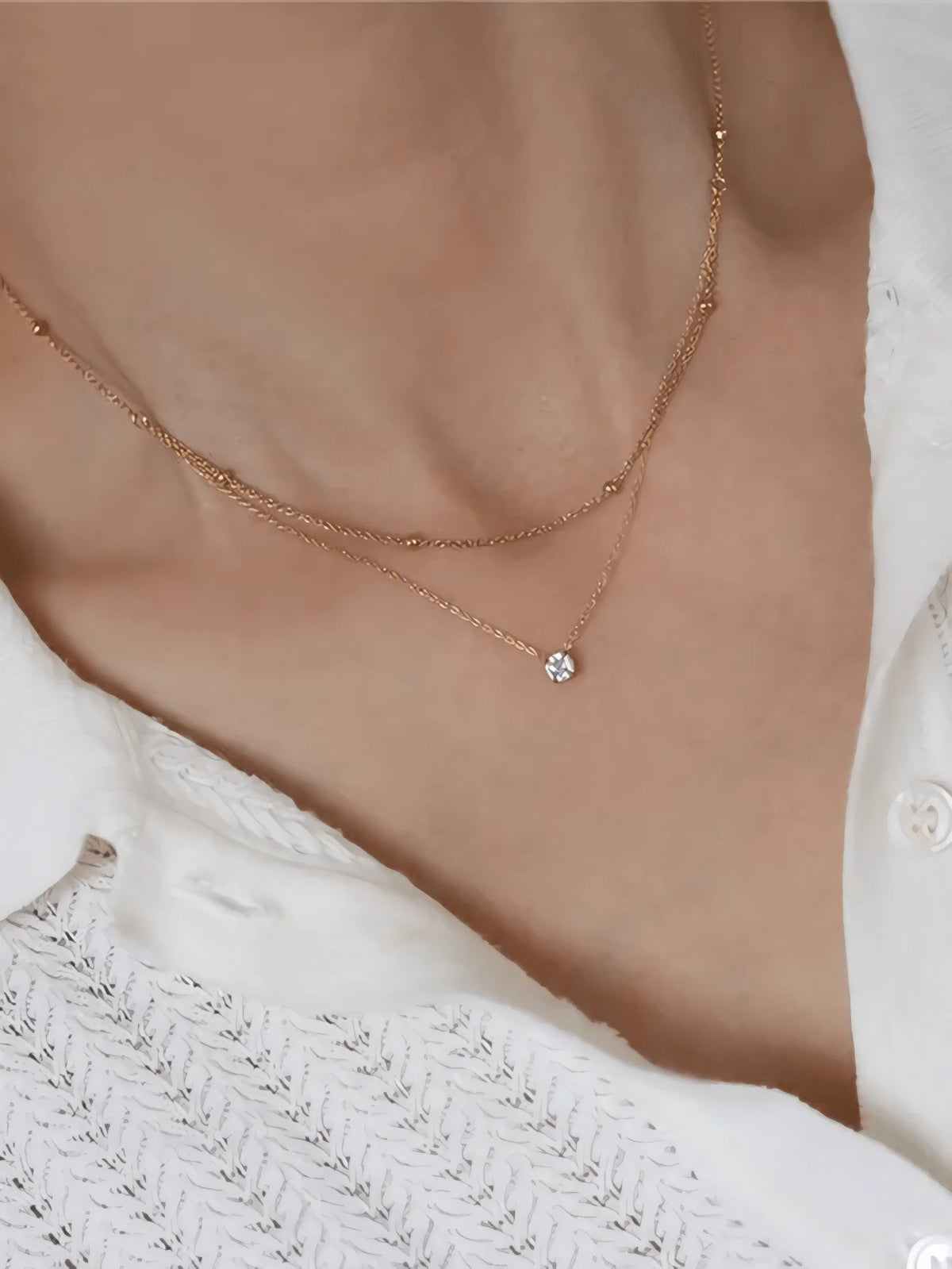 1pc Double Layer Rhinestone Chain Necklace Stainless Steel Women's Minimalist Jewelry for Everyday & Formal Events Gift