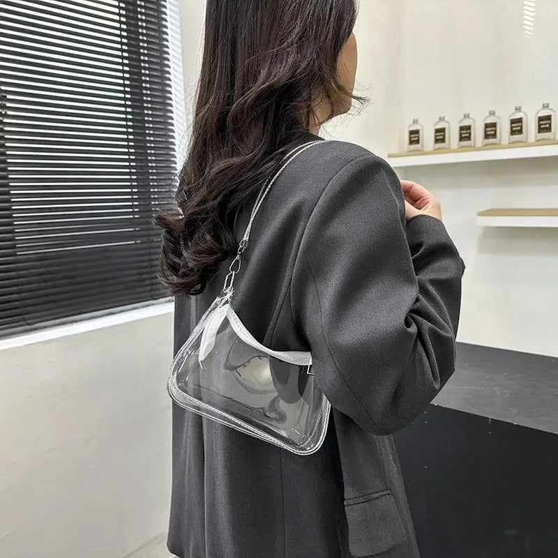 Stylish Women Y2K Clear Jelly Shoulder Bag Elegant Small Zippered