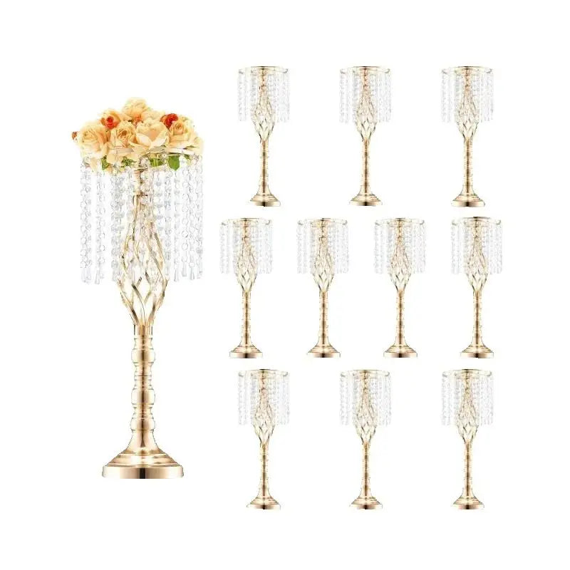 SucceBuy Tall Crystal Wedding Flower Stand Metal Wedding Centerpiece