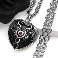 Goth Double Dragon Heart Black Stone Necklace Men Women Stainless