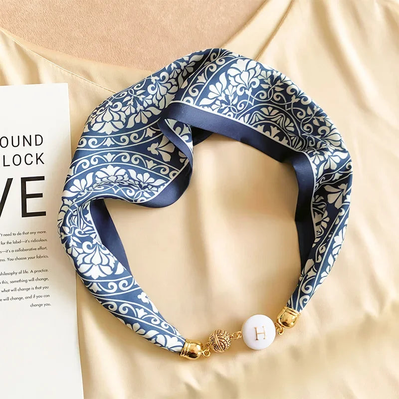 Imitation Silk Scarf Magnetic Buckle Necklace Pendant Wearing Spring and Autumn Cervical Protection for Women