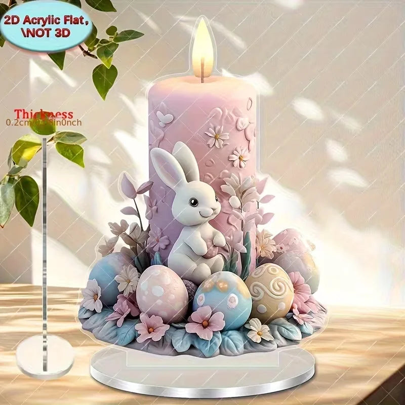 Rabbit and Flower Egg Festival Decorative Ornament, Suitable for Easter and Celebrations with Elegant Pink Lighting Design