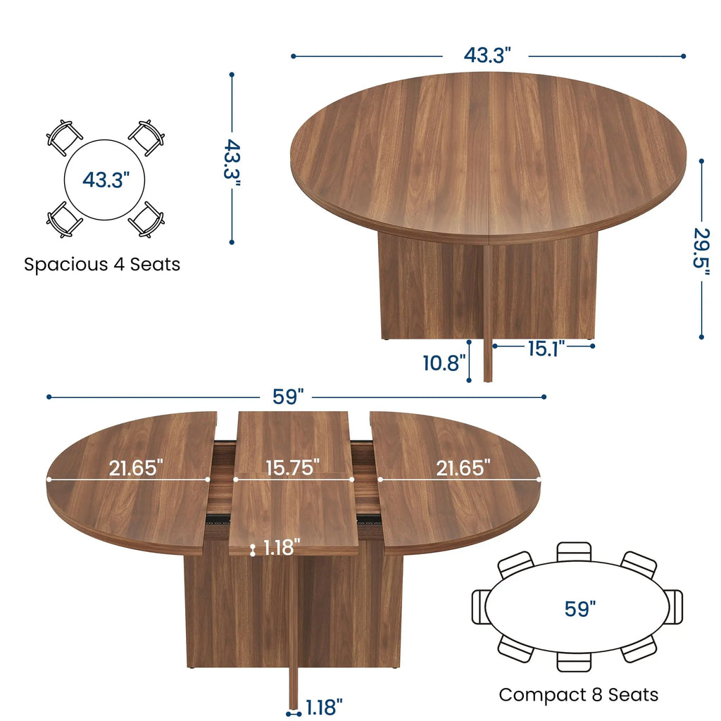 Extendable Round Dining Table, Seats 4-8