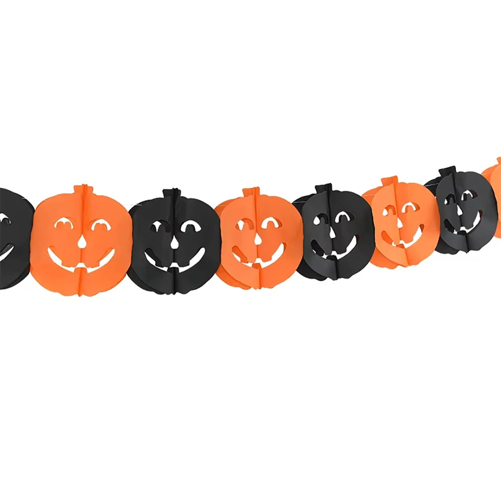Halloween Ghost Garland,3M Length Pumpkin Bat Skull Paper Garland,Pull Flag,Halloween Party Home Decoration