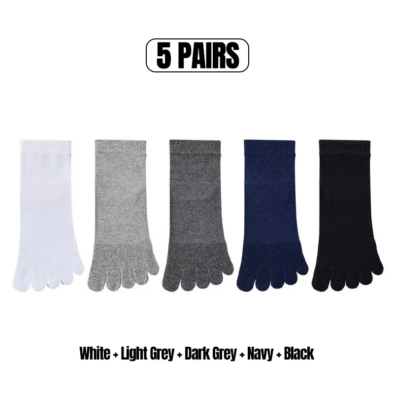 3/5 Pairs Men's Toe Socks Mid-Calf 100% Cotton Mesh Breathable Anti-bacterial Anti-odor Split Toe Socks for Daily & Sports