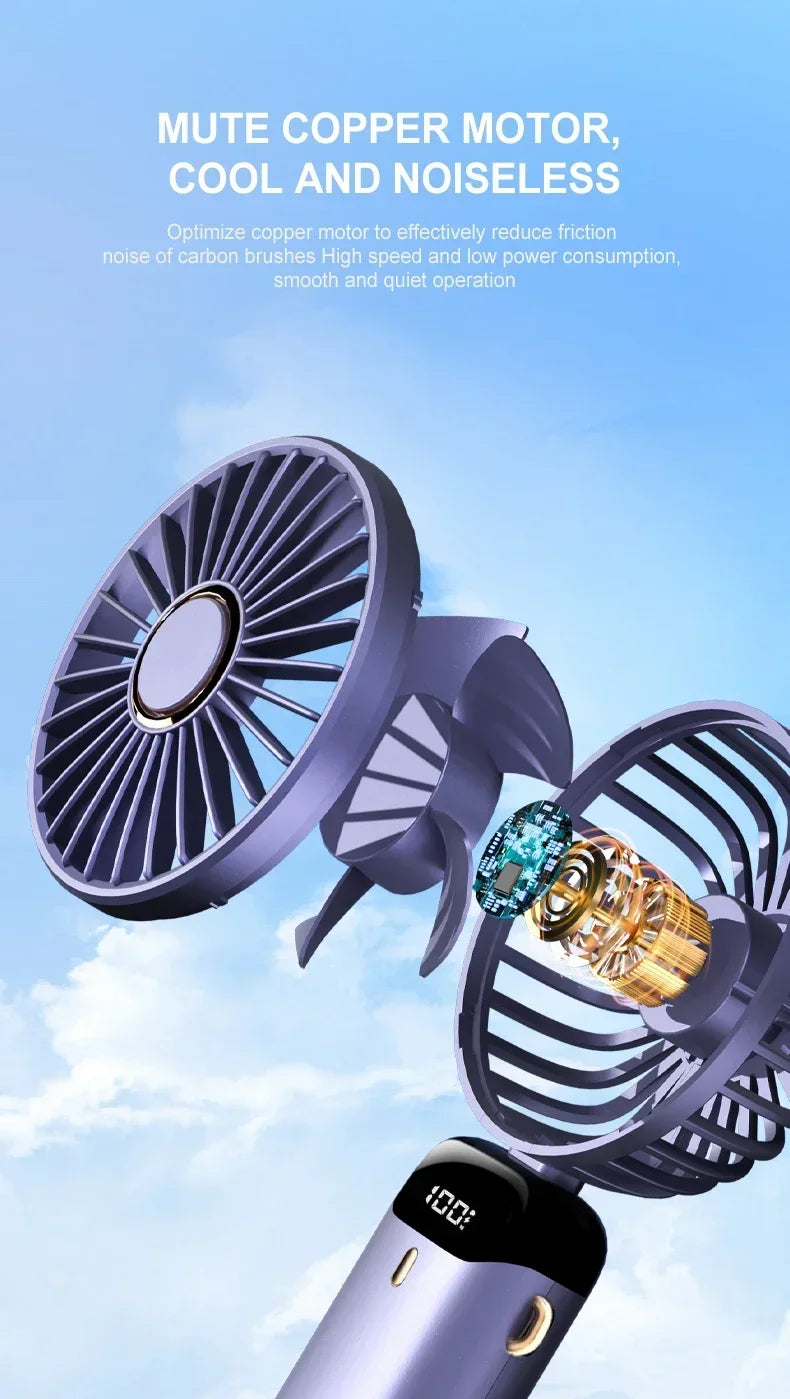 Portable Neck Fan with LED Display & Phone Stand – 1800mAh Rechargeable